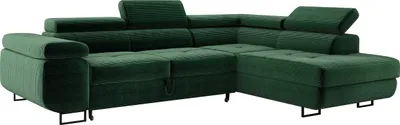 A green sectional sofa is shown against a white background.