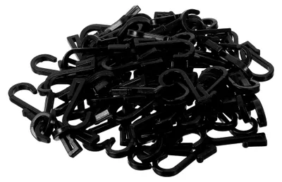 Produktbild von 100 Stück Würfelhaken zum Einhängen für Lochwände, schwarze Bürokabinenhaken aus robustem Kunststoff, vielseitig für Kleidung, Taschen und Bürozubehör