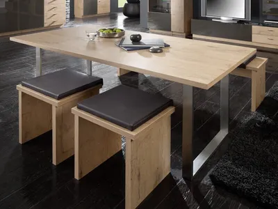 Produktbild von Esstisch Eiche Sägerau 160x90 Stahlgestell in Edelstahloptik