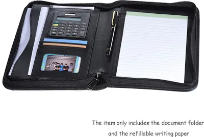 Produktbild von Portable Professional Business Portfolio Padfolio Ordner Dokumententasche Veranstalter A5 Kunstleder Reißverschluss mit Taschenrechner Kartenhalter Memo Note Schreibblock