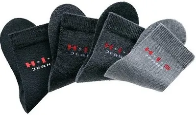 Produktbild von H.I.S. Basicsocken Kinder Damen Herren Socken natürliche Baumwolle 4 -teilig schwarz, anthrazit, grau, mittelgrau Größe 27/30