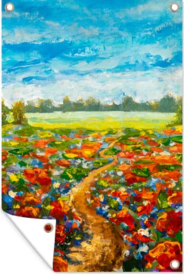 Produktbild von MuchoWow® 80x120 cm Outdoor-Poster Gartendeko Sichtschutz Garten Poster für den Garten  Malerei - Ölfarbe - Blumen - Natur