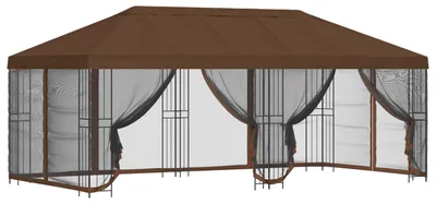 Image de Gazebo avec murs latéraux 6 x 3 m Marron Polyester et Acier 190
