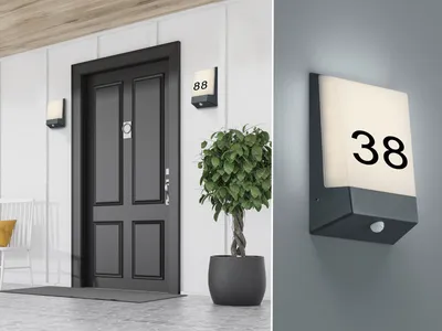 Produktbild von 2-er Set LED Außenwandleuchten, Hausnummernbeleuchtung mit Dämmerungssensor