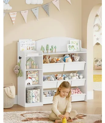 Image de Étagère de rangement pour jouets et livres pour enfants, avec 8 compartiments, dimensions 30x110x104 cm, couleur blanche