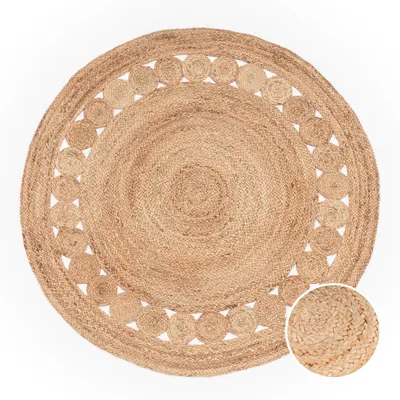 Produktbild von Paco Home Teppich Wohnzimmer Rund Kurzflor Hangewebt Cut-Out Muster Einfarbig Bordüre 80 cm rund