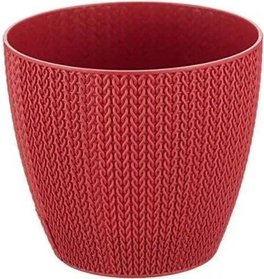 Image de Lot de 3 pots de fleurs Sumela 5 L avec système de drainage, motif crochet rouge, pour l'intérieur et l'extérieur