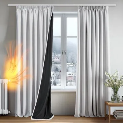 Image de Rideaux occultants thermiques gris argentés Unyqoos® – Lot de 2, dimensions 245 x 140 cm, avec bande plissée, occultation totale et isolation thermique