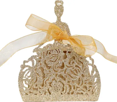 Produktbild von Packung Mit 50 Laser Cut Bridal Wedding Party Favor Box Candy Bag Schokolade Geschenk-Boxen Bridal Birthday Shower Bomboniere Mit Bändern