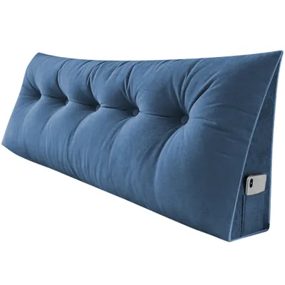 Produktbild von Rückenkissen Bett 160cm,Samt Rückenlehne Kissen,Keilkissen Bett kopfteil, Waschbar Lesekissen Lendenkissen Nackenstüzkissen für Bett und Sofa Blau