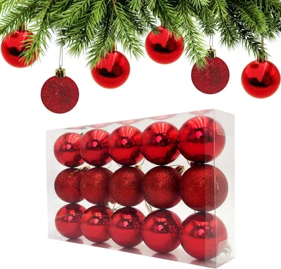 Productafbeelding van Kerstballen Rood - Set van 15 - Onbreekbare Kerstballen 6 cm - Kunststof - Kerstdecoratie