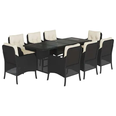 Produktbild von 9-tlg. Garten-Essgruppe mit Kissen Schwarz Poly Rattan