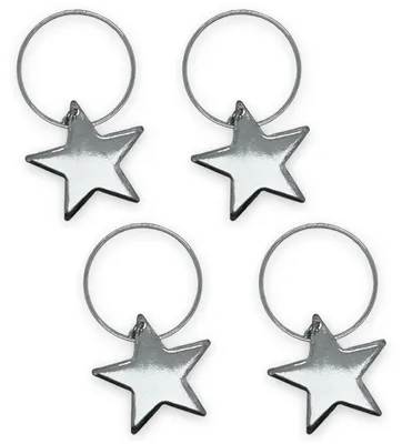 Productafbeelding van Servetringen met sterrenbedel - Set van 4 stuks, van metaal - Voor tafeldecoratie - Zilverkleurig, diameter 3,6 cm