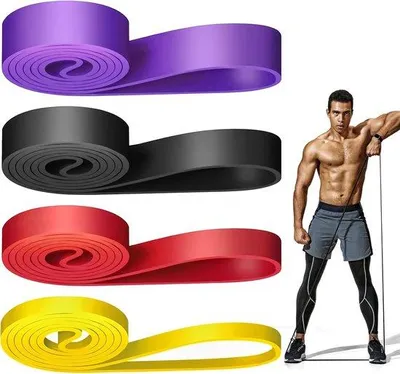 Productafbeelding van Fitnessset met 4 verschillende weerstandsniveaus - elastische trainingsband - sport- en gymnastiekband - geschikt voor krachttraining, Pilates en yoga - voor mannen en vrouwen