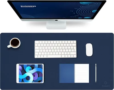 Zdjęcie produktu dla Wodoodporna podkładka na biurko z PVC 80x40cm dwustronna ciemnoniebieska/żółta