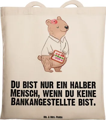 Produktbild von Mr. & Mrs. Panda Tote Bag Bankangestellte Herz - Transparent - Geschenk, Jutebeutel, Schultasche, Beruf, Witzig, Shopping Tasche, Spruch, Beutel, Lustig, Laptoptasche