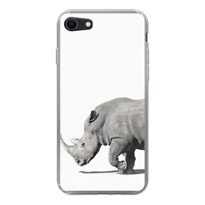 Produktbild von MuchoWow® Handyhülle Schutzhülle Hülle für iPhone SE 2022 Rhinozeros - Tiere - Weiß Silikon Softcase Handy Hülle - Schutzhülle