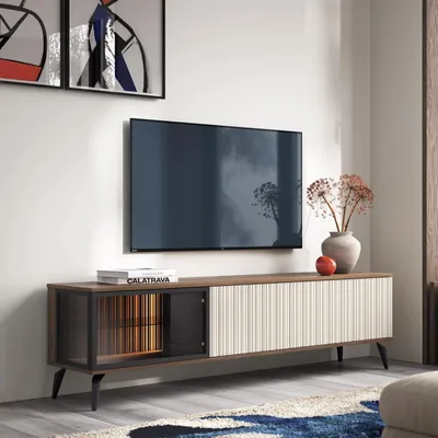Produktbild von TV-Board Lowboard YUKO 180 cm Nussbaum Kaschmir LED Push-To-Open