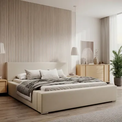 Produktbild von Polsterbett PIANI 180x200 Creme Samtstoff mit Bettkasten & Lattenrost