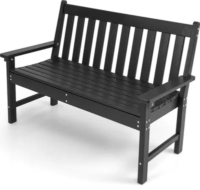Immagine prodotto di Panchina da giardino per 2 persone, panchina da parco in plastica con schienale alto, panchina da esterno, resistente alle intemperie, per giardino, terrazza, 132 x 65 x 91 cm (nera)