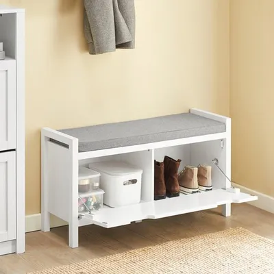 Zdjęcie produktu dla Ławka do przedpokoju z siedziskiem - szerokość 97 cm - stojak z MDF - z miejscem do przechowywania, idealna do przedpokoju i sypialni
