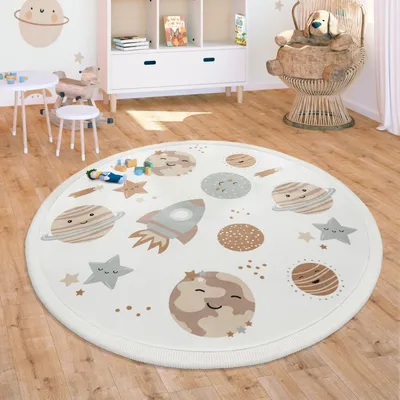 Immagine prodotto di Tappeto per camera bambini Tappetino da gioco Lavabile Antiscivolo Arcobaleno Pianeta Animali Morbido Dimensioni 120 cm Rotondo