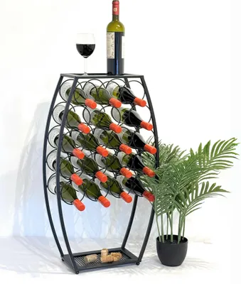 Immagine prodotto di Portabottiglie in metallo nero verticale 83 cm 96640 Portabottiglie per 18 bottiglie Portabottiglie decorativo in stile botte Portabottiglie con ripiano