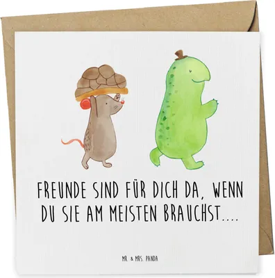 Produktbild von Mr. & Mrs. Panda Grußkarte Schildkröte Maus - Weiß - Geschenk, anlasskarte, Klappkarte, faltkarte, Freundinnen, Glückwunschkarte, doppelkarte, Freunde