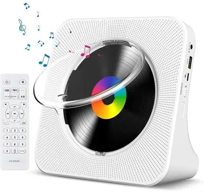 Produktbild von Portable CD-Player - Mit integrierten HiFi-Lautsprechern - Bluetooth - FM-Radio - AUX-Kopfhörerausgang - LED-Anzeige - tragbar - für Studium und Yoga - Weiss
