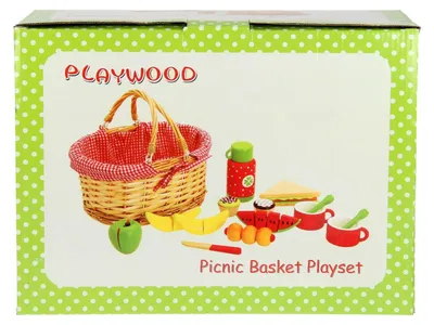 Produktbild von Picknickkorb Holzspielzeug mit Zubehör und Obststücken