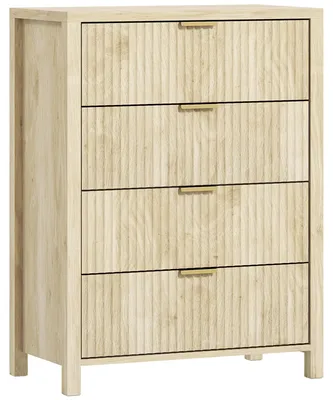 Immagine prodotto di Cassettiera con 4 Cassetti Design Canettato 70x38x93 cm Maniglie Dorate in MDF Color Legno