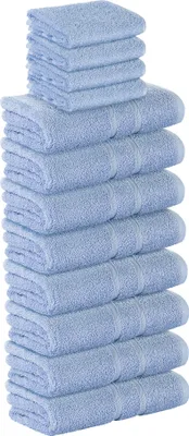 Obrázok produktu pre 12-dielna sada prémiových froté uterákov (4x uteráky pre hostí a 8x uteráky) v svetlo modrej farbe, gramáž 500 g/m², zo 100 % bavlny