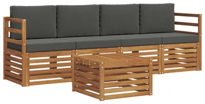Immagine prodotto di vidaXL Set divani da esterno con cuscini 5 pezzi Naturale e Antracite