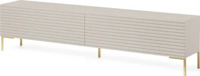 Produktbild von Selsey TV-Möbel LAMMELO, Beige, melaminbeschichtete MDF, 175x44x32 cm (BxHxT), 2 Nischen mit Klappen, gefräste Front, pulverbeschichtete Stahlbeine, freistehend, für TV bis 75 Zoll