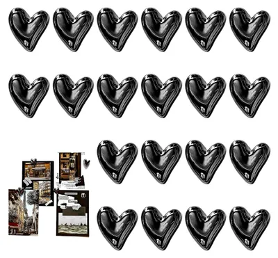 Produktbild von 20 Stück schwarze Herzmagnete für Kühlschränke, 3D dekorative Kühlschrankmagnete für Whiteboards, Küchen, Büros und Klassenzimmer