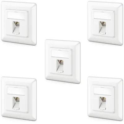 Image de deleyCON Prise réseau CAT6a encastrée RJ45, connecteur Keystone 10 Gbps, lot de 5, blanc – Contenu : 5 prises réseau + 5 connecteurs Keystone