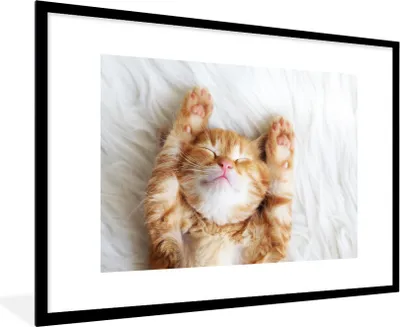 Produktbild von MuchoWow® Gerahmtes Poster Katze - Rot - Haustiere - Kätzchen 90x60 cm - Poster mit Schwarzem Bilderrahmen Wandposter Rahmen Foto Bilder - Wanddekoration - Fotos