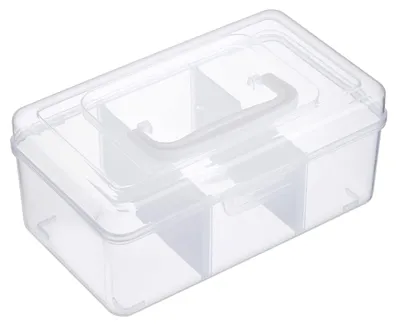 Stapelbare Aufbewahrungsbox, 3 Fächer, durchsichtig, 19,4x11x9 cm