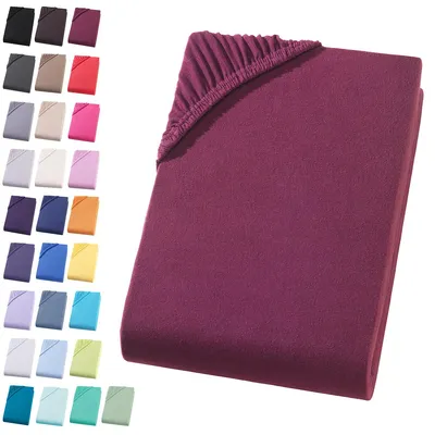 Produktbild von Jersey Spannbettlaken 140-160x200 cm Spannbettuch 100% Baumwolle Bettlaken, Bordeaux
