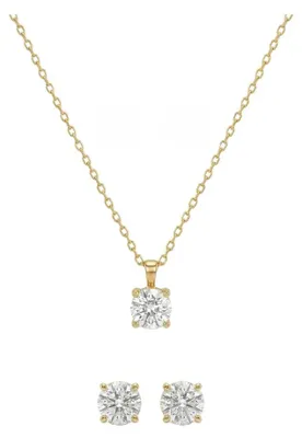 Produktbild von Suzan Gold® 375 Echtgold Schmuckset Damen Halskette Ohrstecker Zirkonia Solitär elegant wasserfest Geschenk Set Soléa Diamond hochwertig