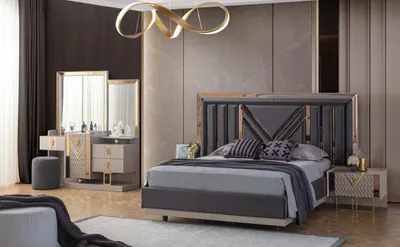 Immagine prodotto di Set completo per la camera da letto Letto grigio Tavolino da toilette con specchio