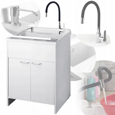 Produktbild von Spülbeckenunterschrank 60x60 mit flexiblem Wasserhahn und Waschbecken