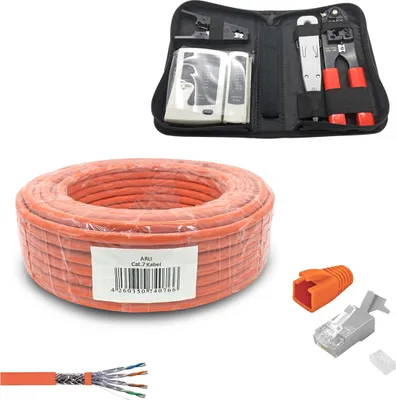 Produktbild von ARLI Verlegekabel Cat7 100m + Netzwerk Werkzeugset + 20x RJ45 Netzwerkstecker