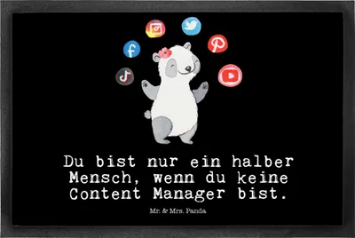 Produktbild von Mr. & Mrs. Panda Schmutzmatte Content Manager Herz 50 x 75 cm - Schwarz - Geschenk, Gummi-Fußmatte, Schmutzfangmatte, Gummimatte, Schuhabstreifer, fußmatte