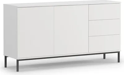 Produktbild von Kommode Querty, Breite 150 cm, zweitürig Sideboard mit "push to open" -Methode, mit 3x Schubladen (Farbe: Weiß)