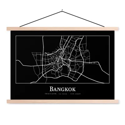 Produktbild von MuchoWow® Textilposter Bangkok - Karte - Stadtplan 120x80 cm mit holzfarbenen Rahmen - Aufhängeset