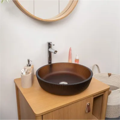 Produktbild von HONNY 42 cm rundes Aufsatzwaschbecken aus mattiertem Strukturglas