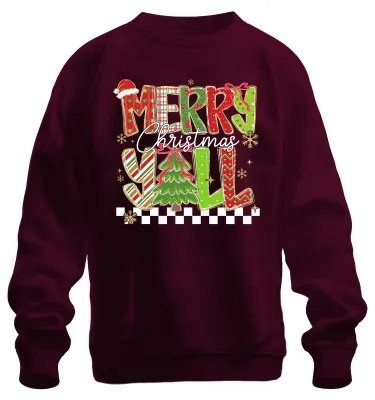 Zdjęcie produktu dla Bluza uni Merry Christmas Y'all Christmas tree striped glitter, bordowy, 3XL