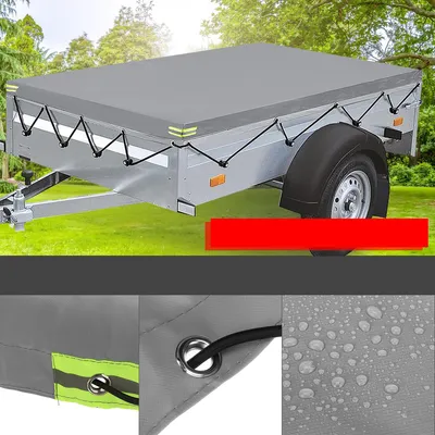 Zdjęcie produktu dla Plandeka na przyczepę Plandeka płaska z linką plandekową, 260x135x8cm szara, paski odblaskowe Plandeka na przyczepę samochodową do przyczep 500kg/750kg
