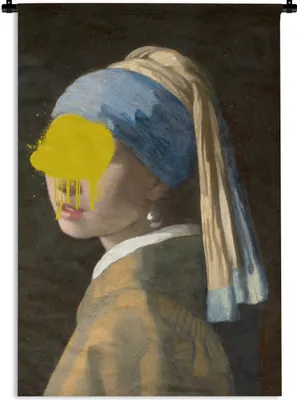 Produktbild von MuchoWow® Wandteppich Wandbehang Mädchen mit Perlenohrring - Johannes Vermeer - Gemälde 90x135 cm Tapisserie Dekoration Wandtuch - Baumwolle - Wandskulptur